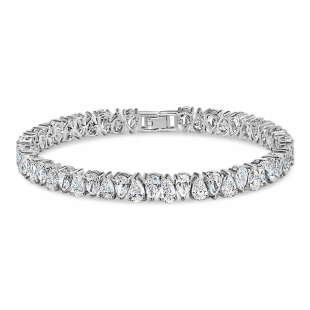 16.17 Cttw Pear Shape Lab Grown White Diamond Link Bracelet for Women in 925 Sterling Silver