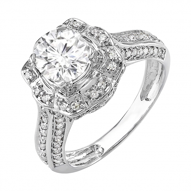 DGLA CERTIFIED Round Lab Grown White Diamond Halo Flower Cathedral Tapered Shank Engagement Ring for Her (0.49 ctw, Color H-I, Clarity SI2) in 925 Sterling Silver
