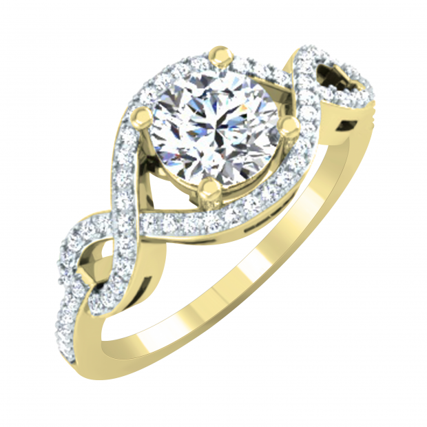 IGI CERTIFIED 6.2mm Round Centre & 0.24 Carat (ctw) Side Lab Grown White Diamond Crisscross Twisted Shank Wedding Ring for Her in 10K Yellow Gold