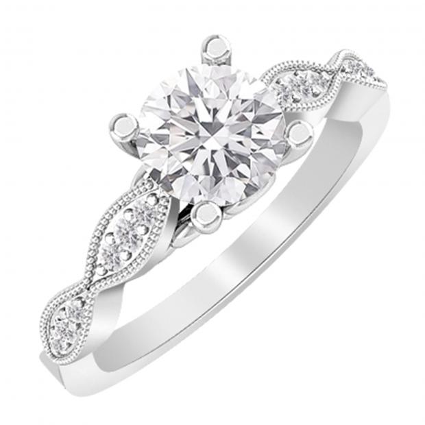 IGI CERTIFIED 6.5mm Round Lab Grown White Diamond Solitaire Style Milgrain Edge Engagement Ring For Her (1.38 ctw Color H-I Clarity SI2) in 10K White Gold