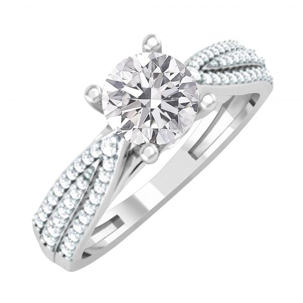 IGI CERTIFIED 6mm Round Lab Grown White Diamond Solitaire Style with Multi Row Accents Engagement Ring for Women (1.27 ctw Color H-I Clarity SI2) in 925 Sterling Silver