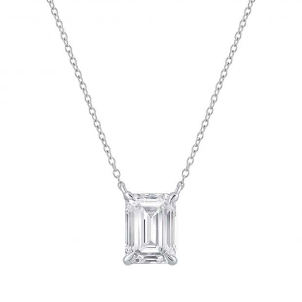 0.50 Ctw Emerald Lab Grown Diamond Classic Solitaire Pendant with 18 inch Silver Chain, 925 Sterling Silver