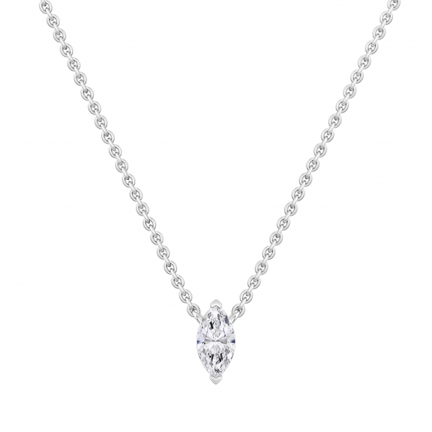 0.50 Ctw Marquise Lab Grown Diamond Classic Solitaire Pendant with 18 inch Gold Chain, 10K White Gold
