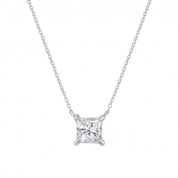 0.50 Ctw Princess Lab Grown Diamond 4 Prong Solitaire Pendant with 18 inch Silver Chain, 925 Sterling Silver
