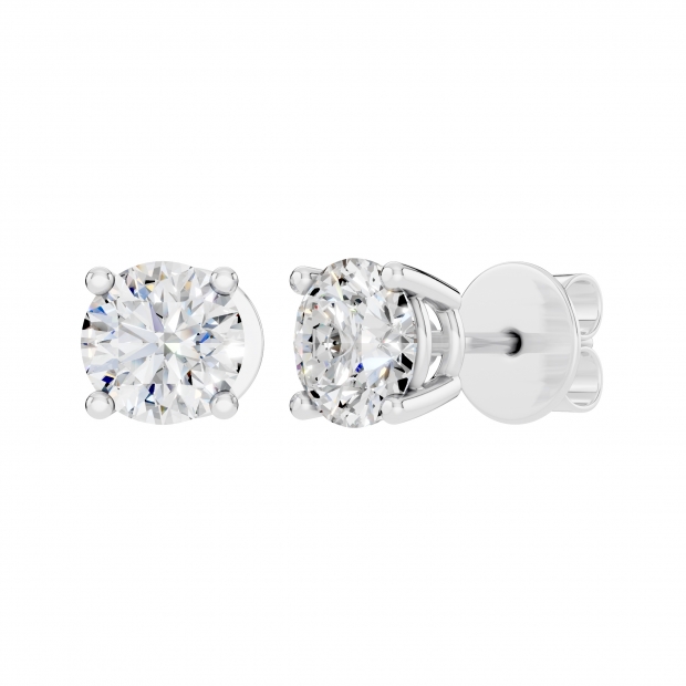 10K White Gold 4 Prong Solitaire Stud Earrings, 0.50 CT Round Lab Grown Diamond in Push Back