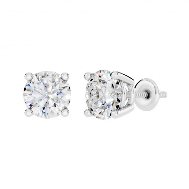 10K White Gold 4 Prong Solitaire Stud Earrings, 0.50 CT Round Lab Grown Diamond in Screw Back