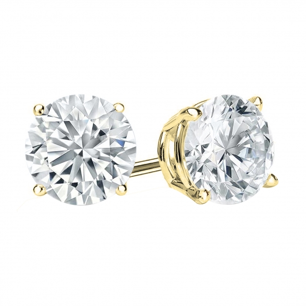 14K Yellow Gold 4 Prong Solitaire Stud Earrings, 0.33 CT Round Lab Grown Diamond in Push Back