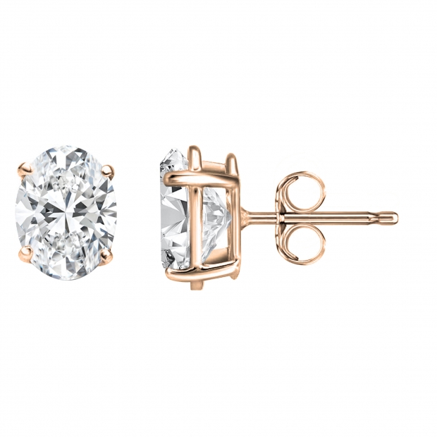 IGI Certified 1.00 Cttw Oval Lab Grown Diamond Solitaire Stud Earrings for Women in 18K Rose Gold in Push Back
