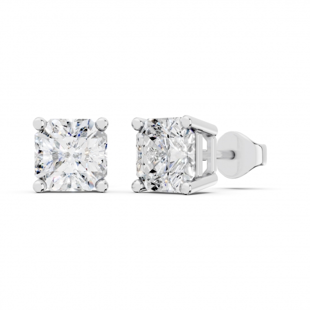 IGI Certified 3.00 Cttw Asscher Lab Grown Diamond Solitaire Stud Earrings for Women in 10K White Gold in Push Back