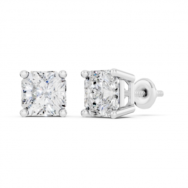 IGI Certified 3.00 Cttw Asscher Lab Grown Diamond Solitaire Stud Earrings for Women in 10K White Gold in Screw Back