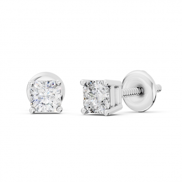 0.50 Cttw Asscher Lab Grown Diamond Solitaire Stud Earrings for Women in 925 Sterling Silver in Screw Back