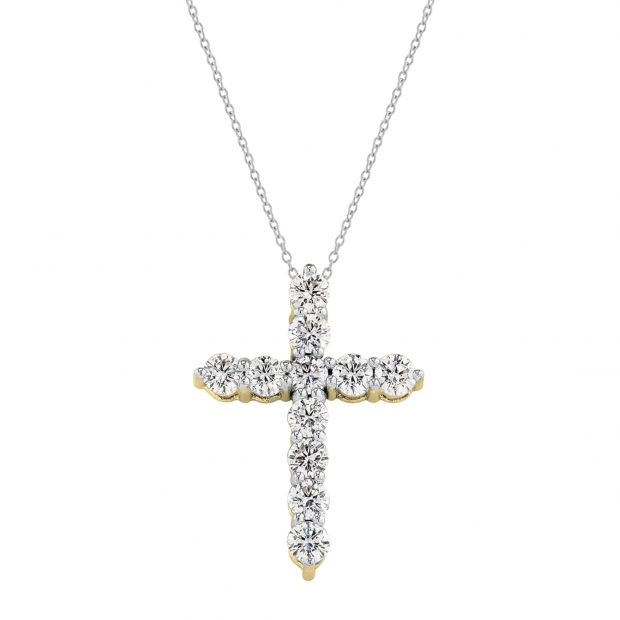 1.00 Cttw Round Lab Grown Diamond Classic Cross Pendant with 18 inch Silver Chain, 10K Yellow Gold