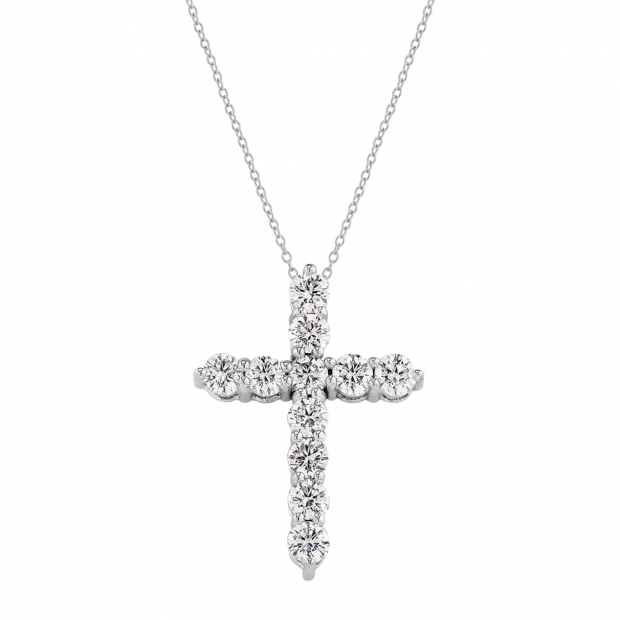 0.25 Cttw Round Lab Grown Diamond Classic Cross Pendant with 18 inch Gold Chain, 10K White Gold