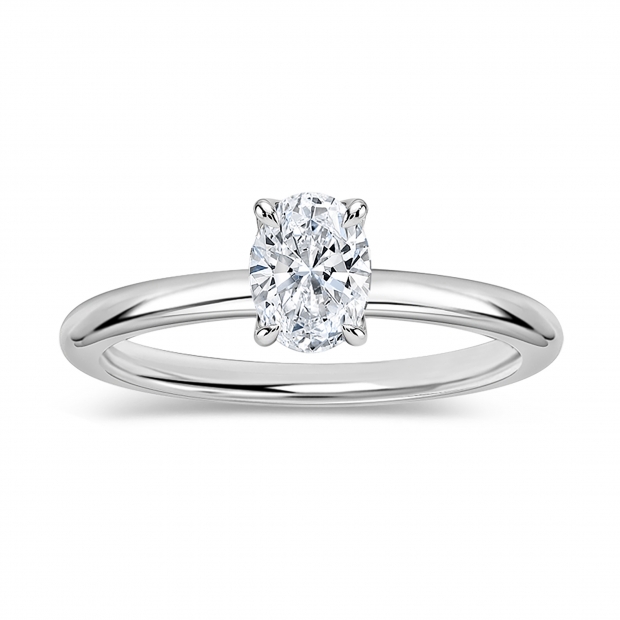 0.50 Ctw Oval Lab Grown Diamond Classic Single Stone Ring, 925 Sterling Silver