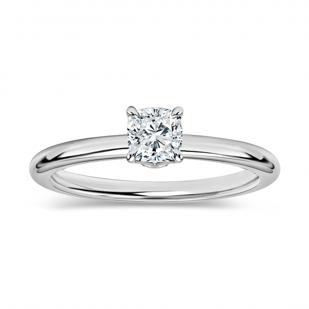 0.25 Ctw Cushion Lab Grown Diamond Classic Solitaire Ring, 925 Sterling Silver