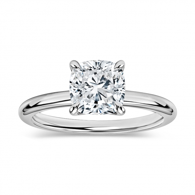 IGI Certified 1.50 Ctw Cushion Lab Grown Diamond Classic Solitaire Ring, 925 Sterling Silver