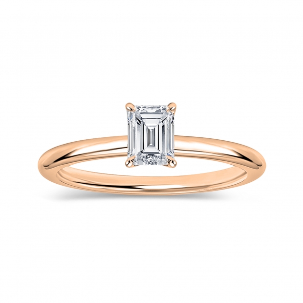 0.25 Ctw Emerald Cut Lab Grown Diamond 4 Prong Solitaire Ring, 10K Rose Gold