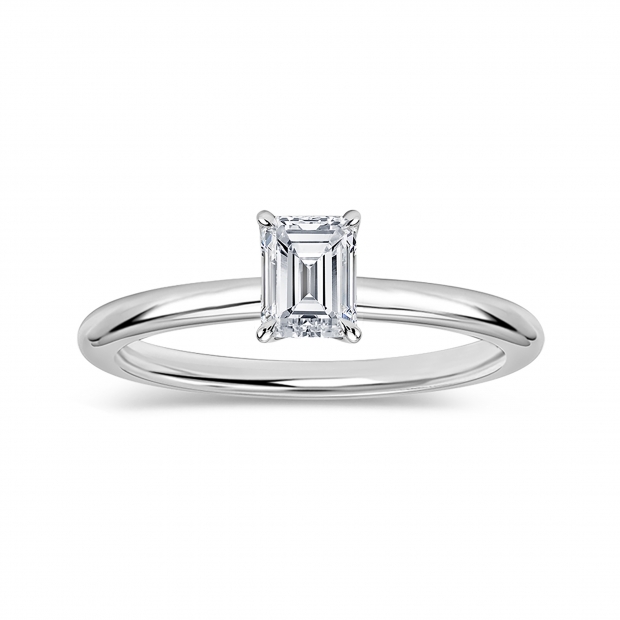 0.25 Ctw Emerald Cut Lab Grown Diamond 4 Prong Solitaire Ring, 10K White Gold