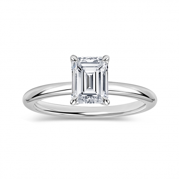 IGI Certified 1.00 Ctw Emerald Cut Lab Grown Diamond 4 Prong Solitaire Ring, 10K White Gold
