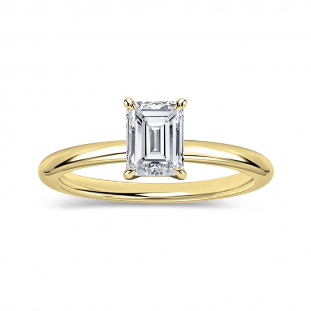 IGI Certified 0.75 Ctw Emerald Cut Lab Grown Diamond 4 Prong Solitaire Ring, 10K Yellow Gold