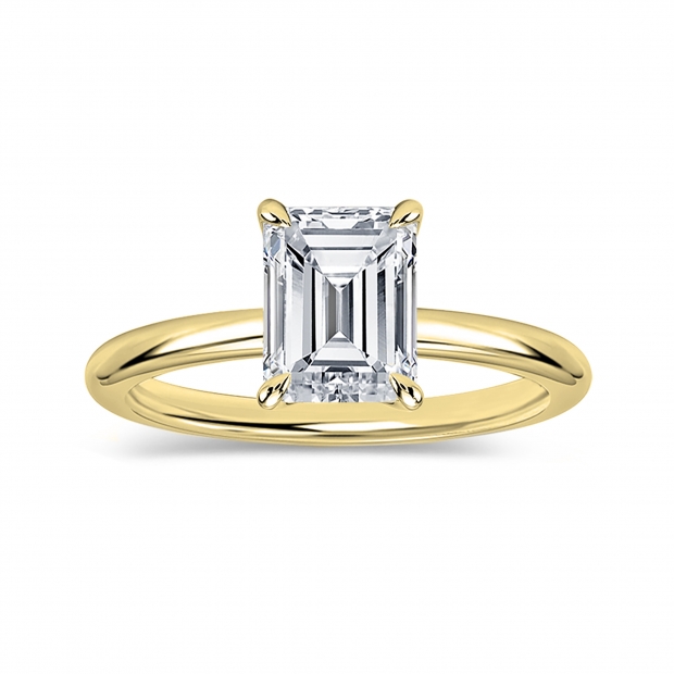 IGI Certified 2.50 Ctw Emerald Cut Lab Grown Diamond 4 Prong Solitaire Ring, 10K Yellow Gold