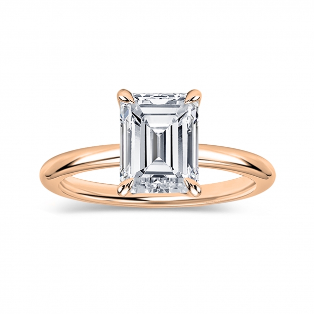 IGI Certified 3.00 Ctw Emerald Cut Lab Grown Diamond 4 Prong Solitaire Ring, 14K Rose Gold