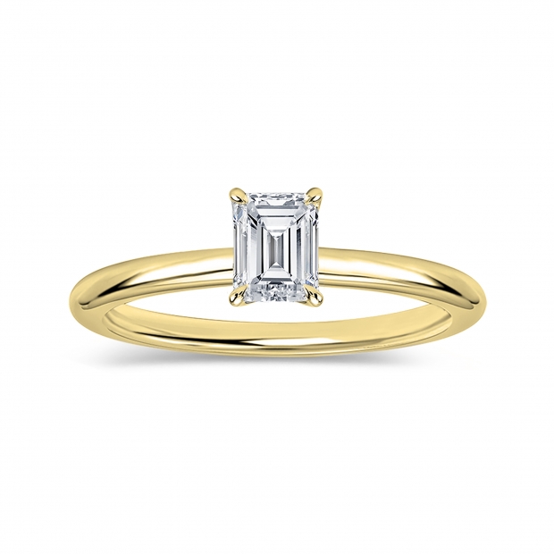 0.25 Ctw Emerald Cut Lab Grown Diamond 4 Prong Solitaire Ring, 14K Yellow Gold