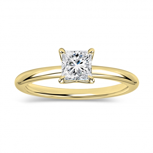 0.50 Ctw Princess Lab Grown Diamond Solitaire Ring, 10K Yellow Gold