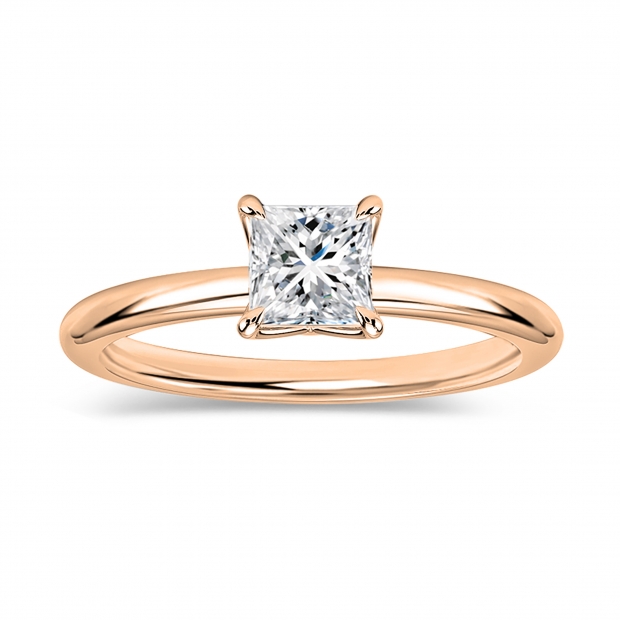 0.50 Ctw Princess Lab Grown Diamond Solitaire Ring, 14K Rose Gold