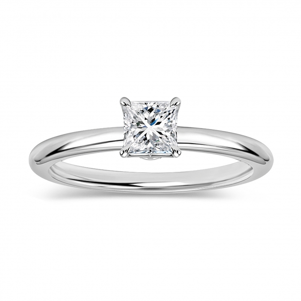 0.25 Ctw Princess Lab Grown Diamond Solitaire Ring, 14K White Gold