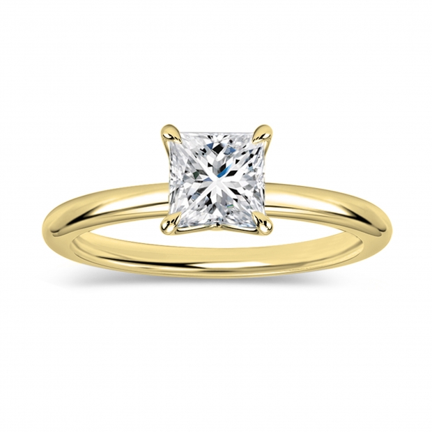 IGI Certified 0.75 Ctw Princess Lab Grown Diamond Solitaire Ring,18K Yellow Gold