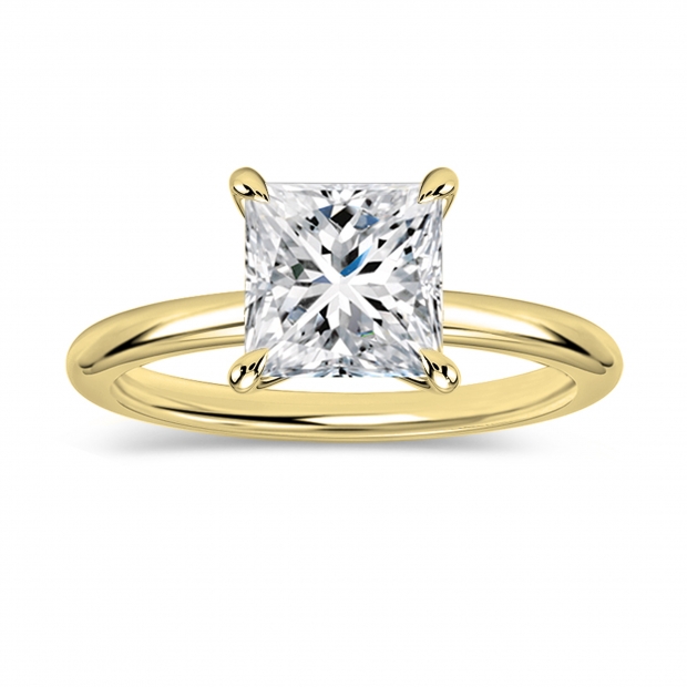 IGI Certified 1.50 Ctw Princess Lab Grown Diamond Solitaire Ring,18K Yellow Gold