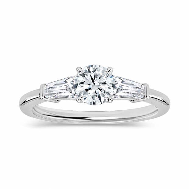 0.50 Ctw Round & Tapered Baguette Lab Grown Diamond Three Stone Ring, 925 Sterling Silver