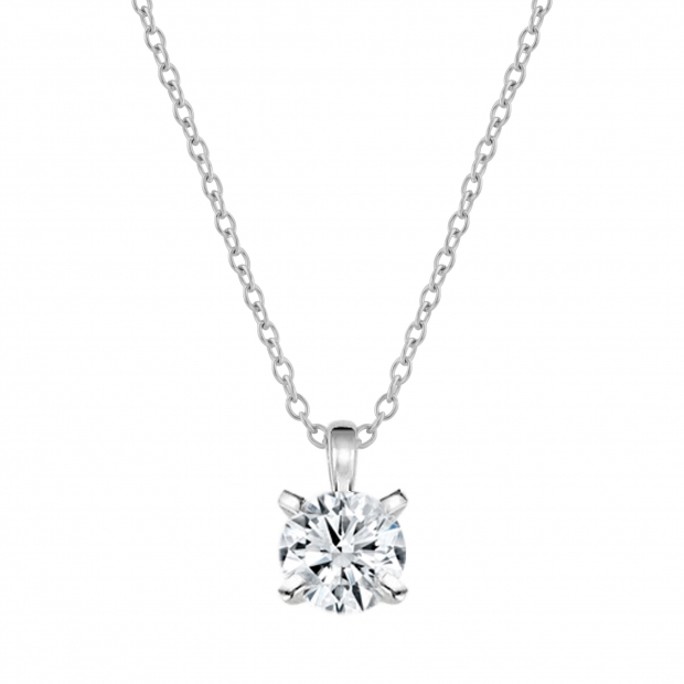 IGI Certified 1.50 Ctw Round Solitaire Lab Grown Diamond Classic Four Prong Pendant with 18 inch Silver Chain, 10K White Gold