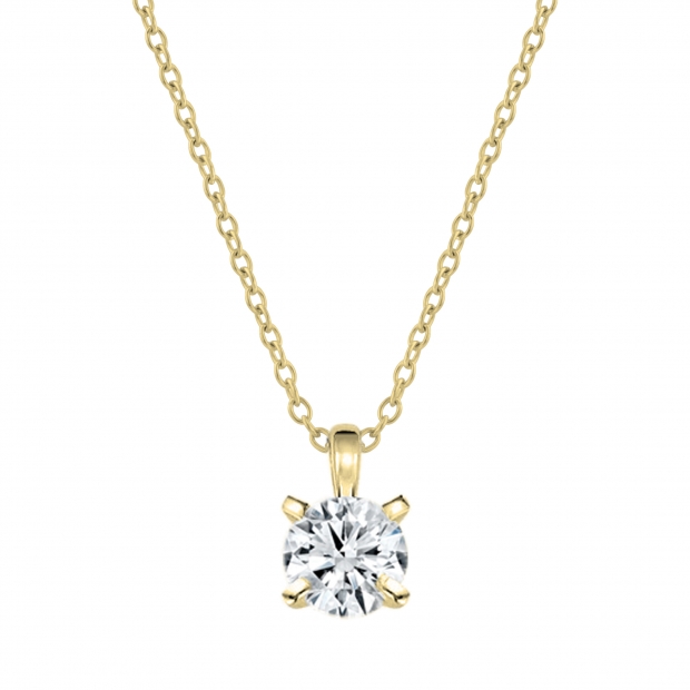 IGI Certified 1.00 Ctw Round Solitaire Lab Grown Diamond Classic Four Prong Pendant with 18 inch Gold Chain, 14K Yellow Gold