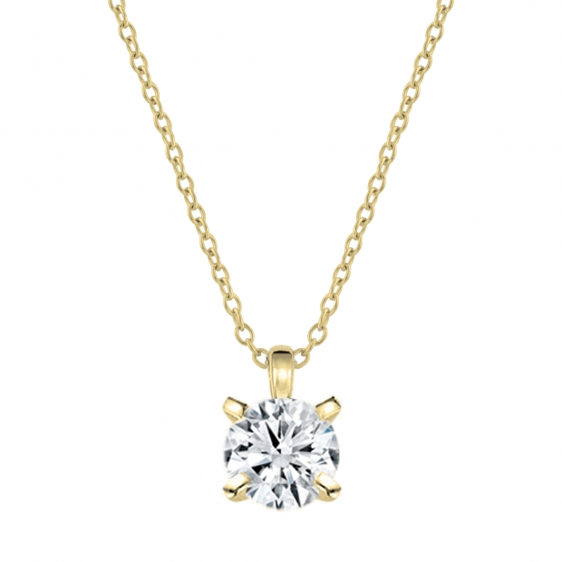 IGI Certified 3.00 Ctw Round Solitaire Lab Grown Diamond Classic Four Prong Pendant with 18 inch Gold Chain, 14K Yellow Gold