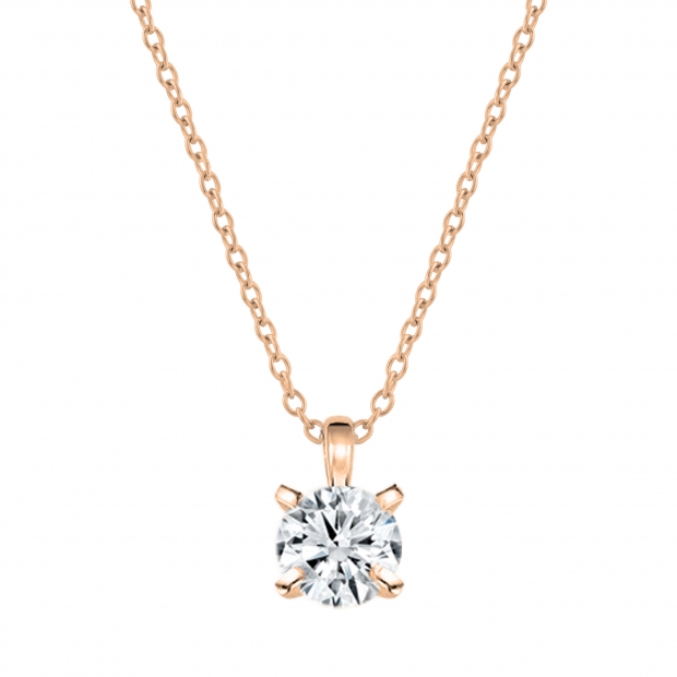 IGI Certified 1.50 Ctw Round Solitaire Lab Grown Diamond Classic Four Prong Pendant with 18 inch Gold Chain, 18K Rose Gold