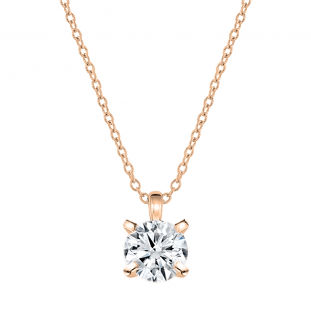 IGI Certified 3.00 Ctw Round Solitaire Lab Grown Diamond Classic Four Prong Pendant with 18 inch Gold Chain, 18K Rose Gold