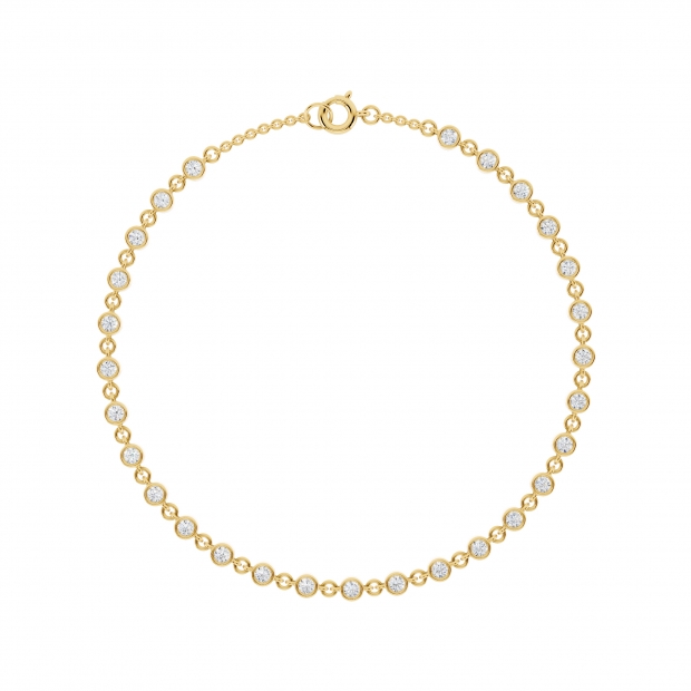 Bezel Set Link Bracelet for Women with 1 ctw Round Lab Grown Diamond 10K Yellow Gold