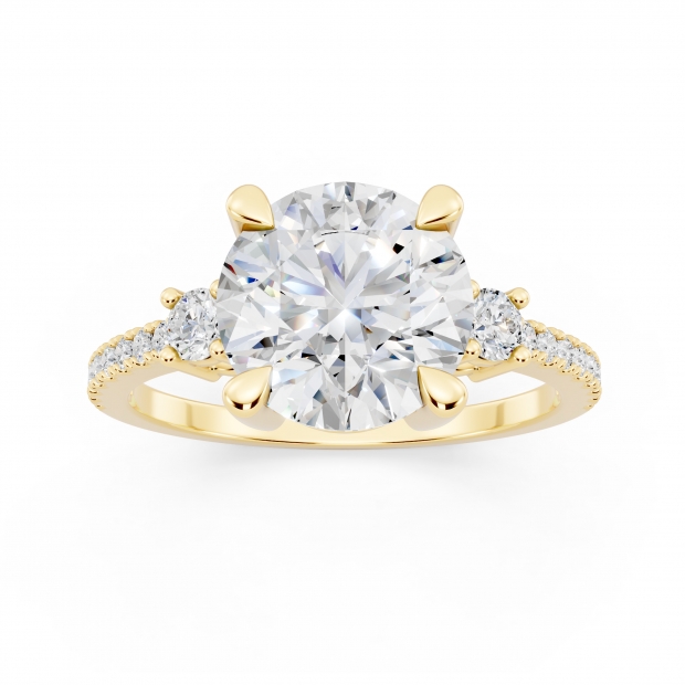 IGI Certified 10K Yellow Gold Three Stone Engagement Ring, 2.23 ctw Round Lab-Grown Diamond