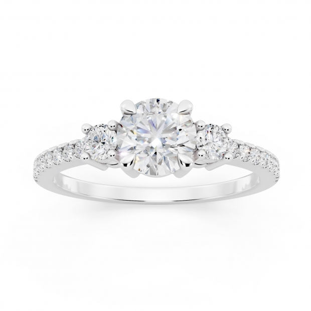 925 Sterling Silver Three Stone Engagement Ring, 0.73 ctw Round Lab-Grown Diamond