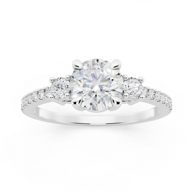 IGI Certified 925 Sterling Silver Three Stone Engagement Ring, 0.98 ctw Round Lab-Grown Diamond