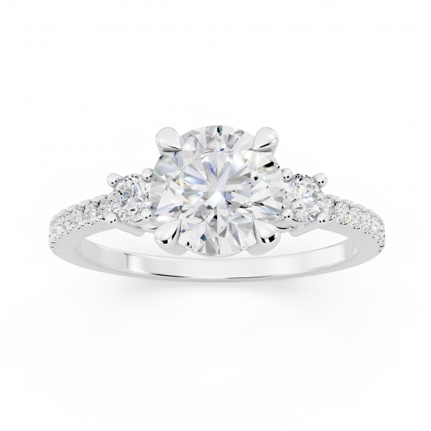 IGI Certified 925 Sterling Silver Three Stone Engagement Ring, 1.23 ctw Round Lab-Grown Diamond