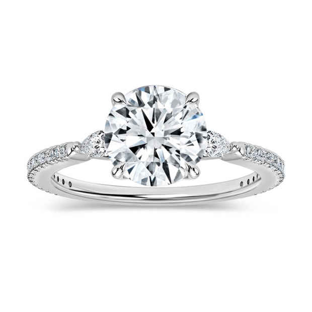 IGI Certified Three Stone Studded Shank Engagement Ring, 1.78 Cttw Lab Grown Diamond in 10K White Gold