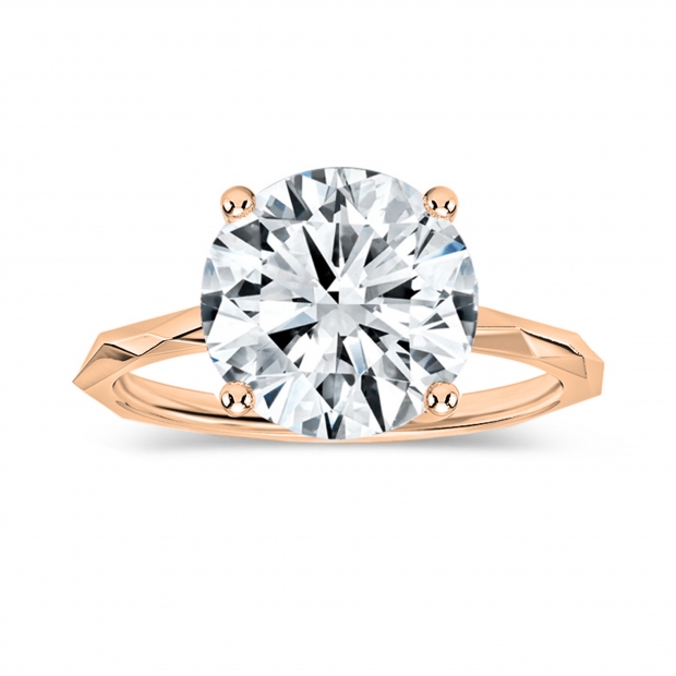 18K Rose Gold Solitaire Textured Shank Ring, IGI Certified 3.00 ctw Round Lab Grown Diamond