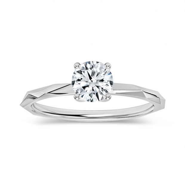 925 Sterling Silver Solitaire Textured Shank Ring, 0.50 ctw Round Lab Grown Diamond