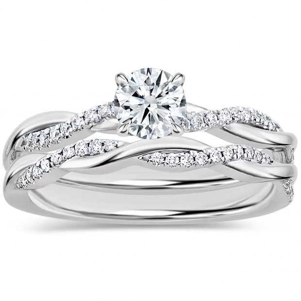 10K White Gold Twisted Bridal Ring Set, 0.49 Ctw Round Lab Grown Diamond