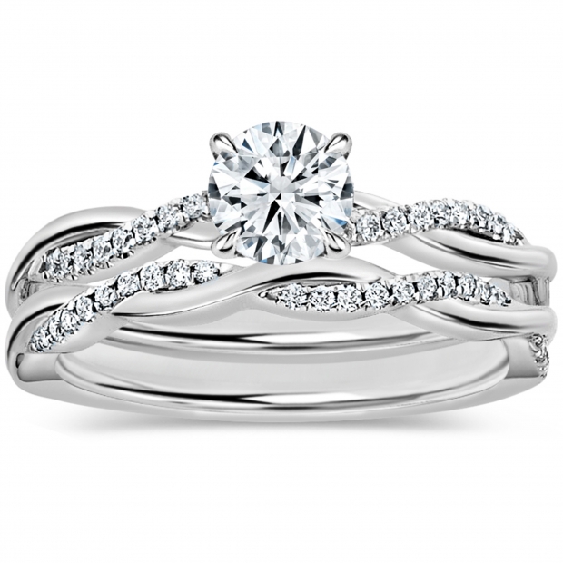 10K White Gold Twisted Bridal Ring Set, 0.74 Ctw Round Lab Grown Diamond