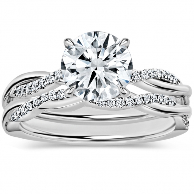925 Sterling Silver Twisted Bridal Ring Set, IGI Certified 1.74 Ctw Round Lab Grown Diamond