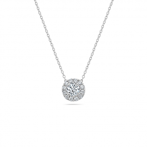 925 Sterling Silver Elegant Halo Pendant with 18 inch Silver Chain for Women with 0.61 ctw, Round (0.50 ct Center & 0.11 ct Side) Lab-Grown White Diamond